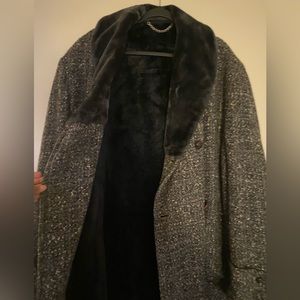Vintage 70s/80s Men’s Faux Fur Wool blend Tweed Pattern Overcoat